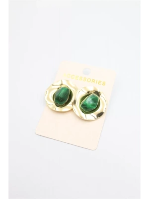 Taşlı Metal Küpe - Yeşil