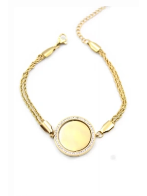 Taşlı Plaka Bileklik - Altın