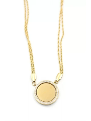 Taşlı Plaka Kolye - Altın