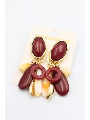 Taşlı Sallantılı Küpe - Bordo