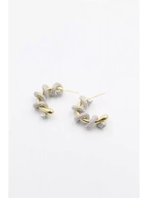 Taşlı Sarmalı Halka Küpe - Altın