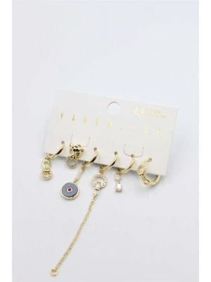 Taşlı Set Küpe - Altın