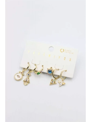 Taşlı Set Küpe - Altın