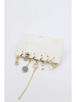 Taşlı Set Küpe - Altın