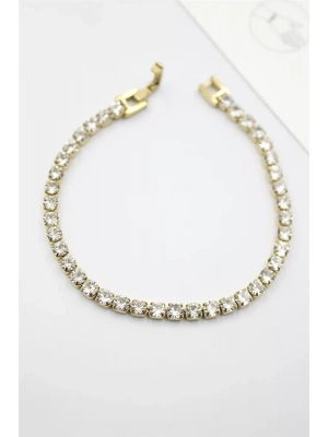 Taşlı Su Yolu Çelik Bileklik - Altın