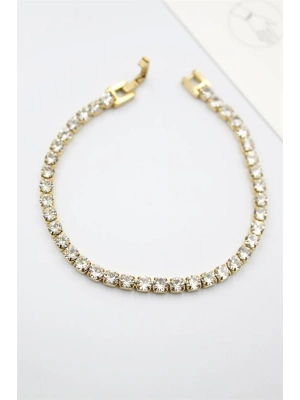 Taşlı Su Yolu Çelik Bileklik - Altın