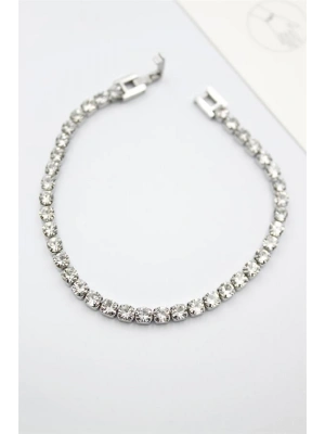 Taşlı Su Yolu Çelik Bileklik - Gümüş