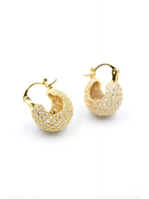 Taşlı Top Küpe - Altın