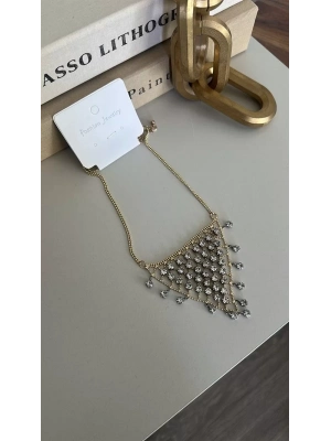 Taşlı Üçgen Kolye - Altın