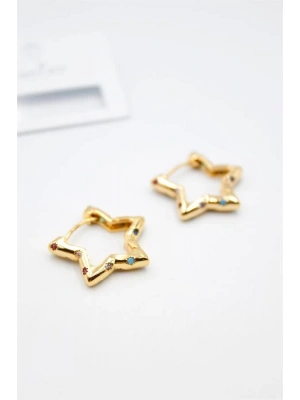 Taşlı Yıldız Küpe - Altın