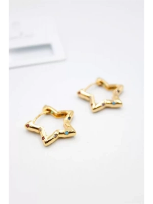 Taşlı Yıldız Küpe - Altın