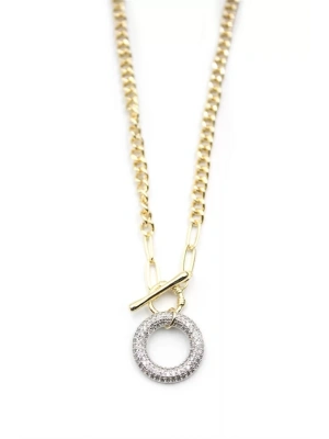 Taşlı Zincir Kolye - Altın