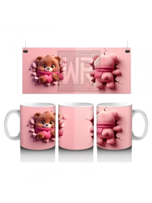 Tatlı Ayıcık Maskot ve Arka Görünümü – Baskılı Kahve Kupası