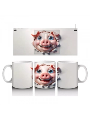 Tatlı Gülümsemesiyle Şapkalı Domuz – Baskılı Kahve Kupası