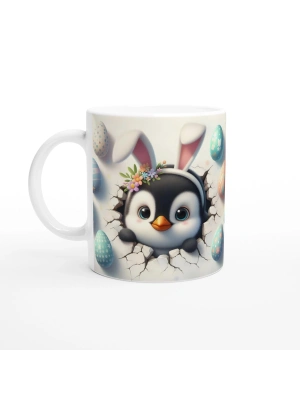 Tavşan Kulaklı Penguen Temalı Baskılı Kupa Bardak