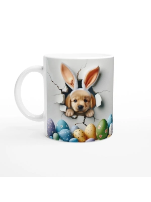 Tavşan Kulaklı Yavru Köpek ve Paskalya Yumurtaları Temalı Baskılı Kupa Bardak
