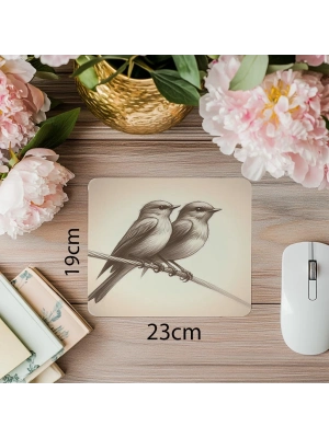 Tel Üzerinde Kuşlar – Minimal Mouse Pad - 19x23 cm 2 mm Dikdörtgen İthal Baskılı Mouse Pad