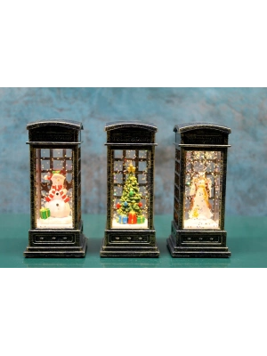 Telefon Kulübeli Işıklı Kar Küresi Siyah Tasarım