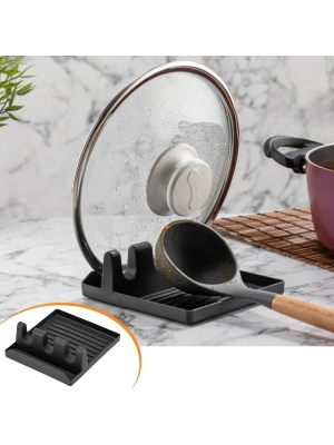 ®  Tencere Kapak Tutuculu Kaşıklıklı Tencere Kapak Standı Pratik Kaşık Kepçe Altlık Düzenleyici