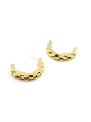 Tırtıklı Beşgen Çelik Küpe - Altın