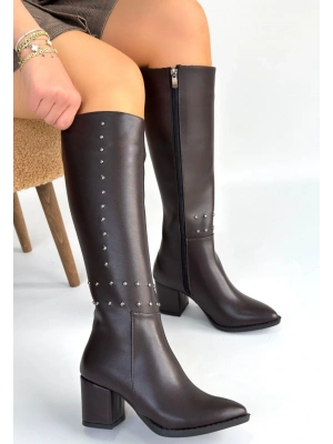 Tiyan Kahverengi Cilt Topuklu Çizme