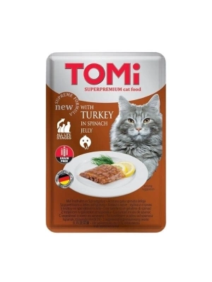 Tomi Hindili ve Ispanaklı Pouch Yetişkin Konserve Kedi Maması 100 Gr