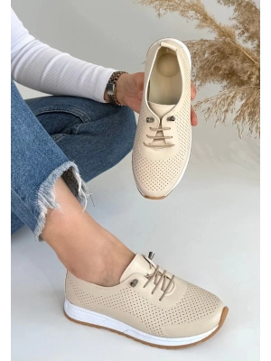 Tone Bej Cilt Bağcıklı Spor Ayakkabı