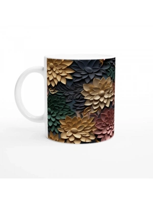 Toprak ve Altın Çiçek Desenli Kupa Bardak