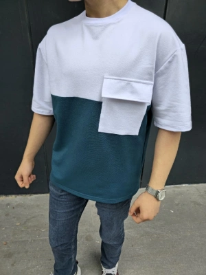 Torba Cep Detaylı Parçalı T-Shirt - Lacivert -