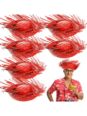 Tropikal Parti Kırmızı Hasır Hawaii Şapkası