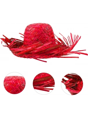 Tropikal Parti Kırmızı Hasır Hawaii Şapkası 13x36 Cm