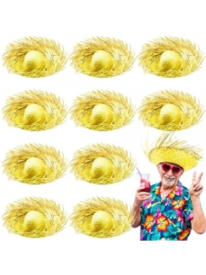 Tropikal Parti Sarı Hasır Hawaii Şapkası