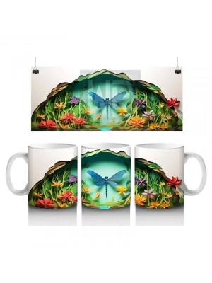 Tropikal Yapraklar Arasında Renkli Yusufçuk– Baskılı Kahve Kupası