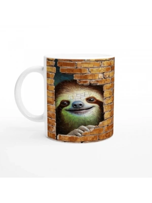 Tuğla Arasından Bakan Tembel Hayvan Temalı Baskılı Kupa Bardak