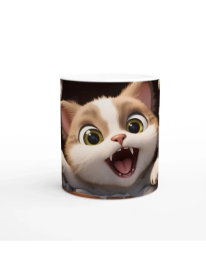 Tuğla Duvarı Yaran Oyuncu Kedi Temalı Baskılı Kupa Bardak