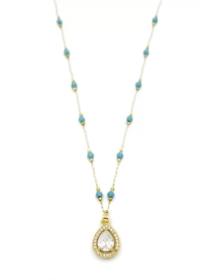 Turkuaz Boncuklu Kolye - Altın