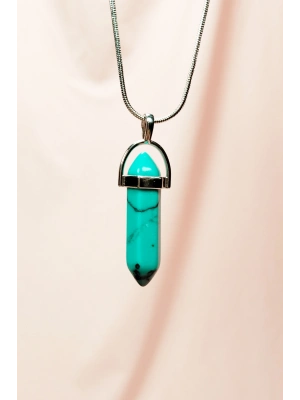Turkuaz Doğal Taşı Zincirli El Yapımı Tasarımlı Kolye Uç: 3,5 cm Zincir: 20 cm Kutulu