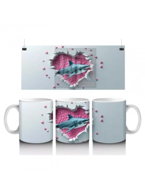 Turkuaz Fonlu Balık ve Kalpler – Baskılı Kahve Kupası
