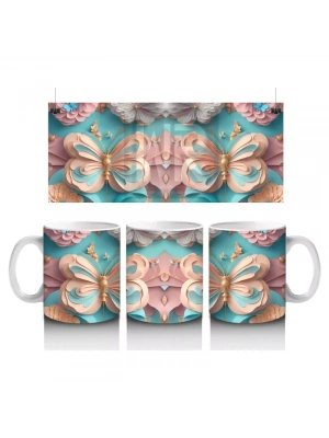 Turkuaz Renkli Simetrik Kelebekler – Baskılı Kahve Kupası