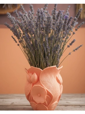 ® Turuncu Çiçek Desenli 3D Dekoratif Vazo Modern Masaüstü Aksesuar