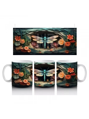 Turuncu Çiçekler Arasında Parlayan Yusufçuk – Baskılı Kupa Bardak