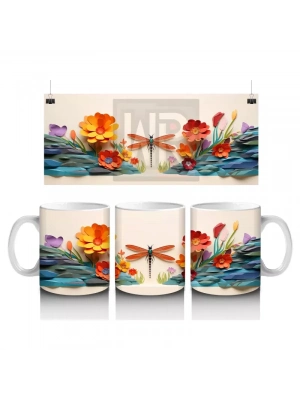 Turuncu Çiçekler ve Sinek Kuşu – Baskılı Kahve Kupası