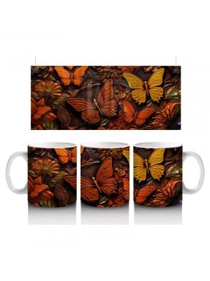 Turuncu Kelebekler Kolaj Deseni – Baskılı Kupa