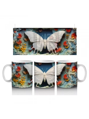 Turuncu Mavi Renkli Tünelde Kelebek – Baskılı Kupa