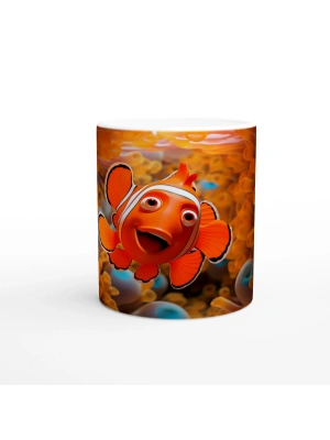 Turuncu Mercanlar Arasında Neşeli Palyaço Balığı Baskılı Kupa Bardak