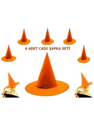 Turuncu Renk Keçe Cadı Şapkası 6 Adet