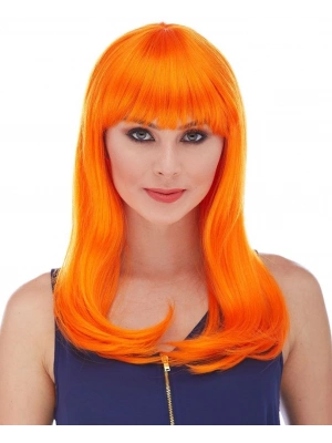 Turuncu Renk Uzun Düz Parti Peruğu