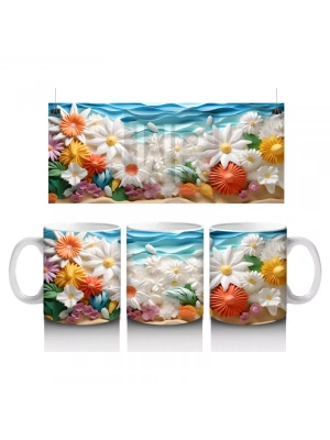 Turuncu Tonlarda Tropikal Kuşlar ve Çiçekler – Baskılı Kahve Kupası