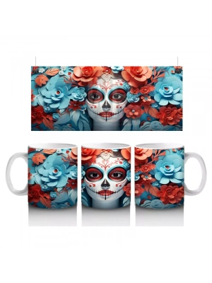 Turuncu ve Mavi Güller Arasında Gotik Yüz – Hediyelik Kahve Kupası