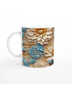 Turuncu ve Mavi Rölyef Çiçeklerle Bezenmiş Kupa Bardak